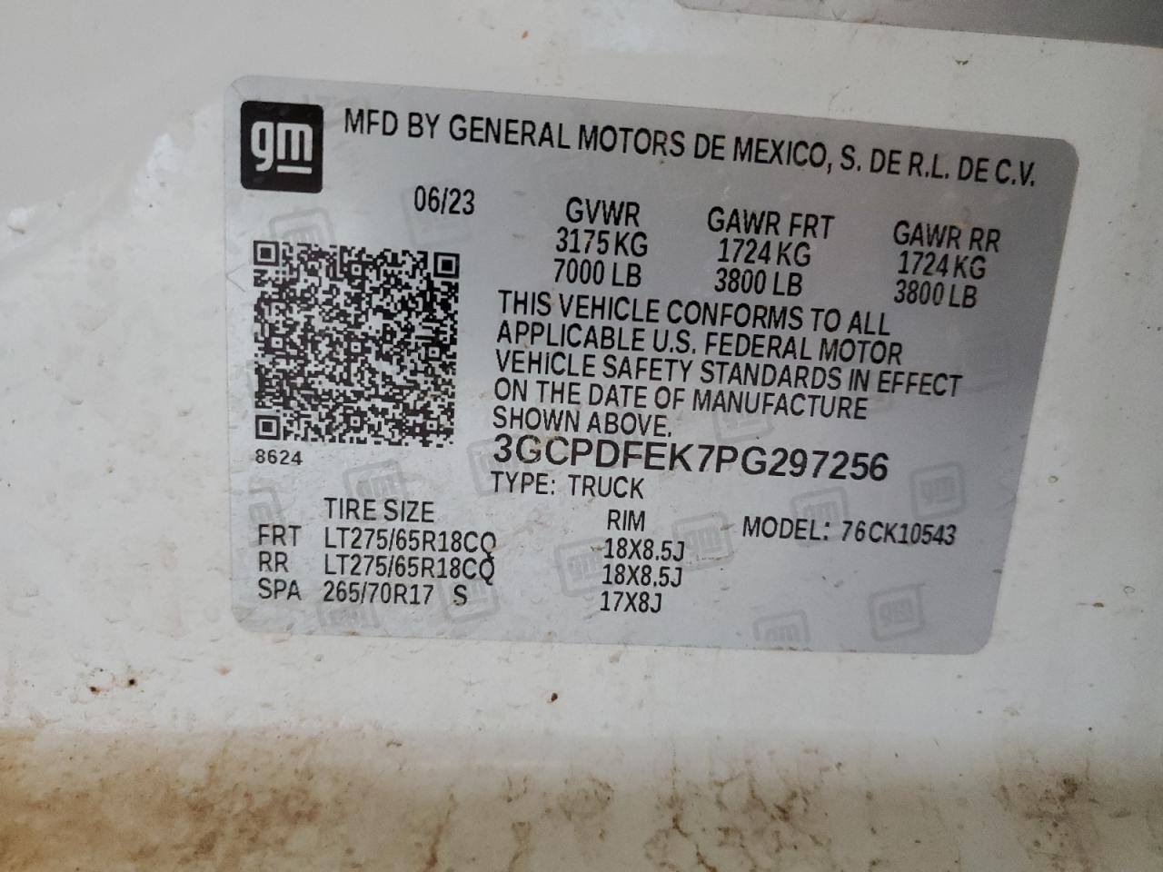 2023 CHEVROLET SILVERADO K1500 LT TRAIL BOSS VIN:3GCPDFEK7PG297256