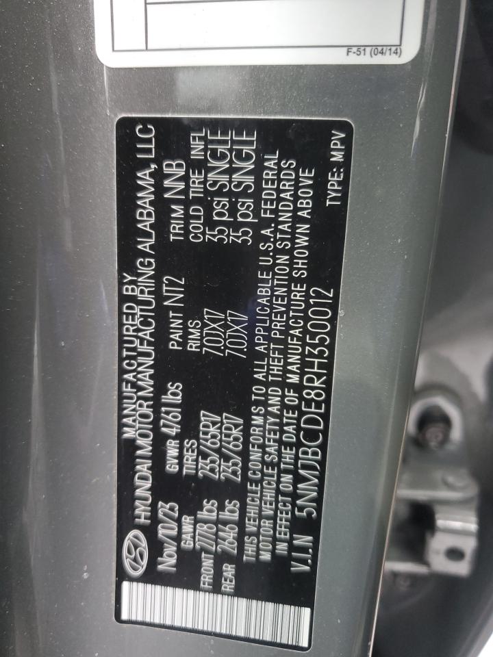 2024 HYUNDAI TUCSON SEL VIN:5NMJBCDE8RH350012