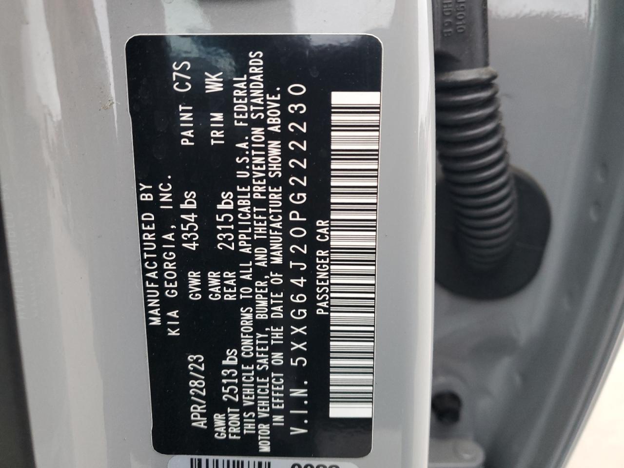 2023 KIA K5 GT LINE VIN:5XXG64J20PG222230