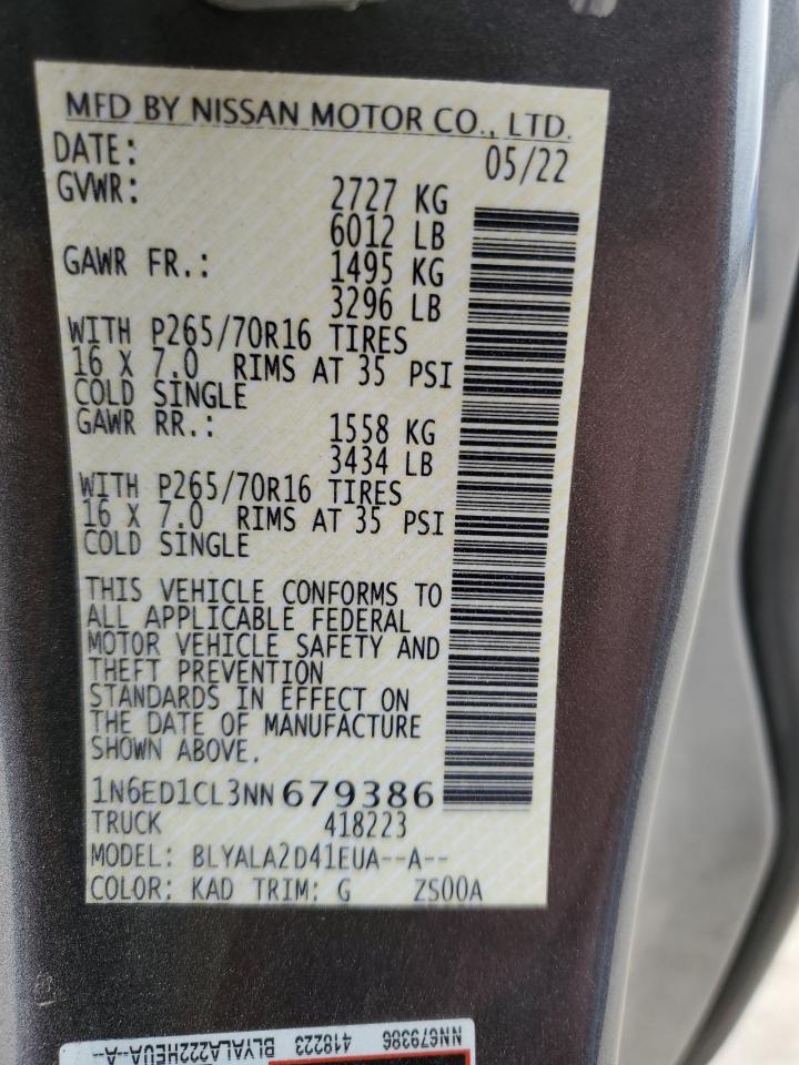 2022 NISSAN FRONTIER S VIN:1N6ED1CL3NN679386