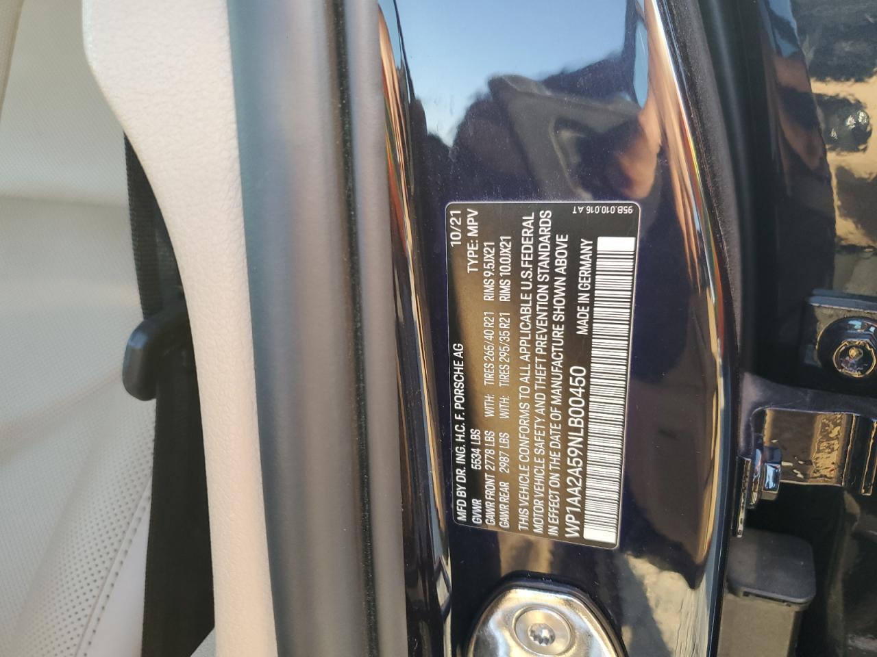 2022 PORSCHE MACAN VIN:WP1AA2A59NLB00450