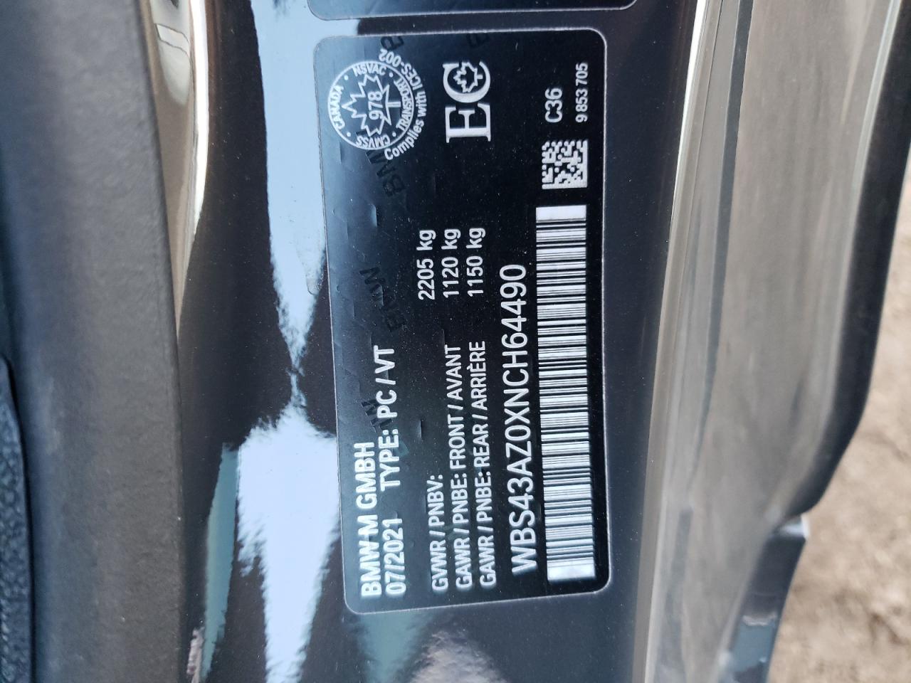 2022 BMW M4 COMPETITION VIN:WBS43AZ0XNCH64490