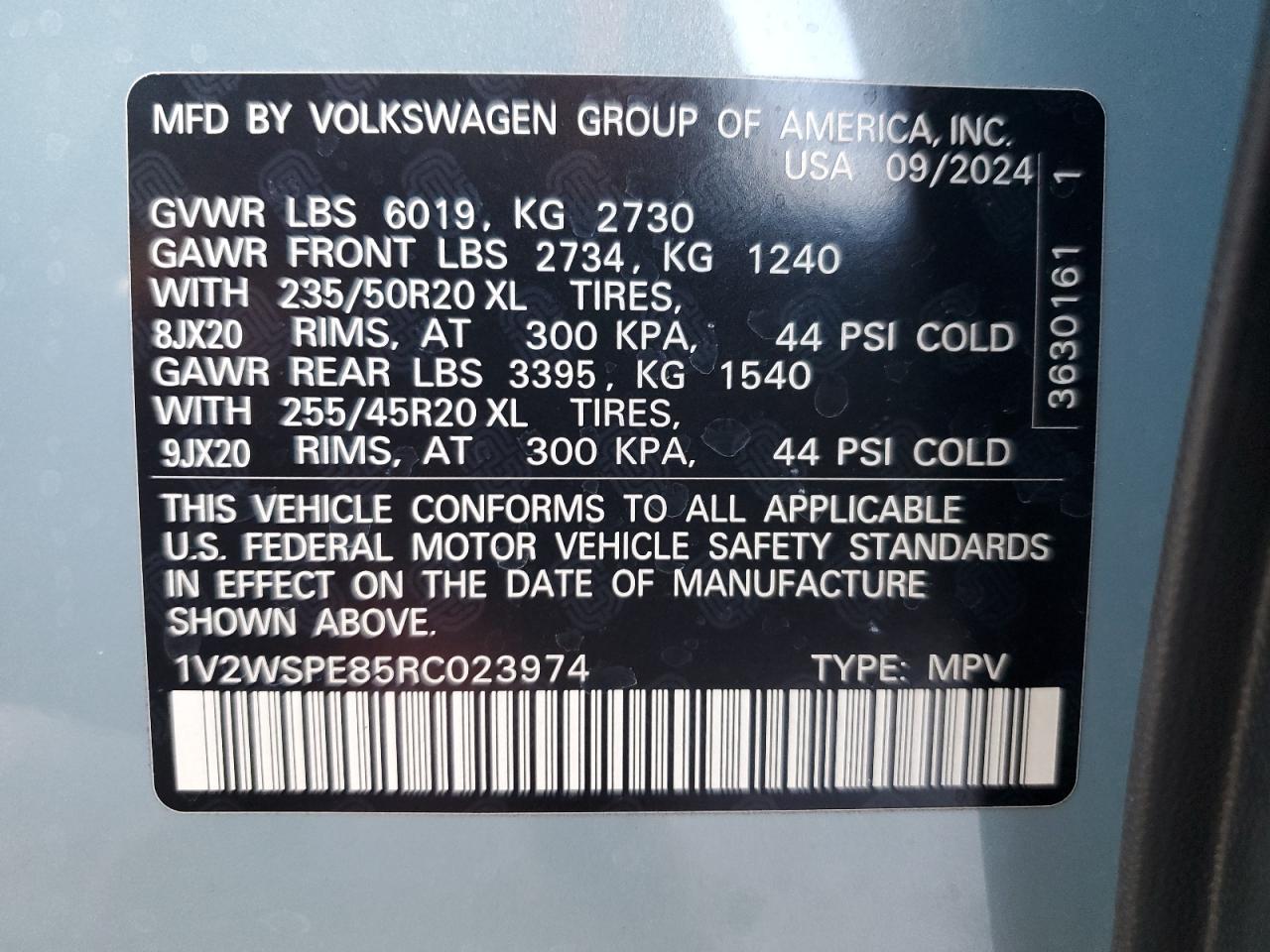 2024 VOLKSWAGEN ID.4 PRO S VIN:1V2WSPE85RC023974