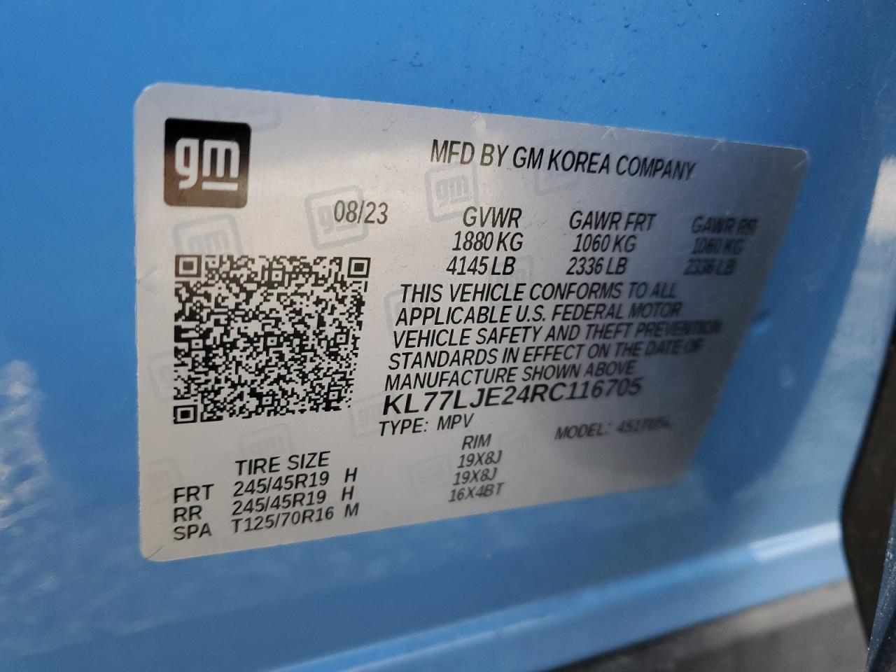 2024 CHEVROLET TRAX 2RS VIN:KL77LJE24RC116705