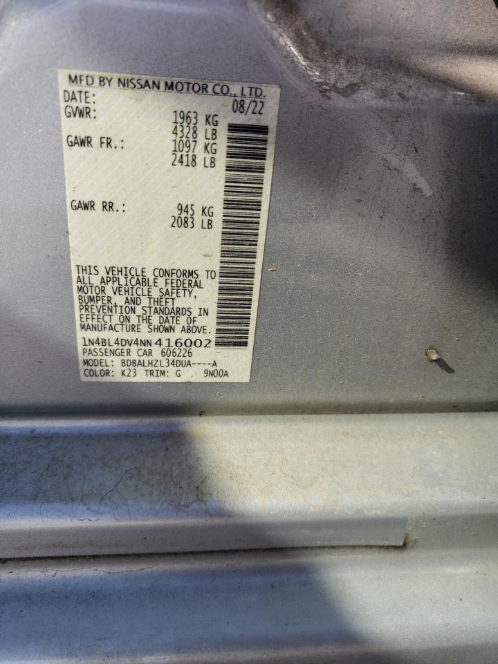 2022 NISSAN ALTIMA SV VIN:1N4BL4DV4NN416002