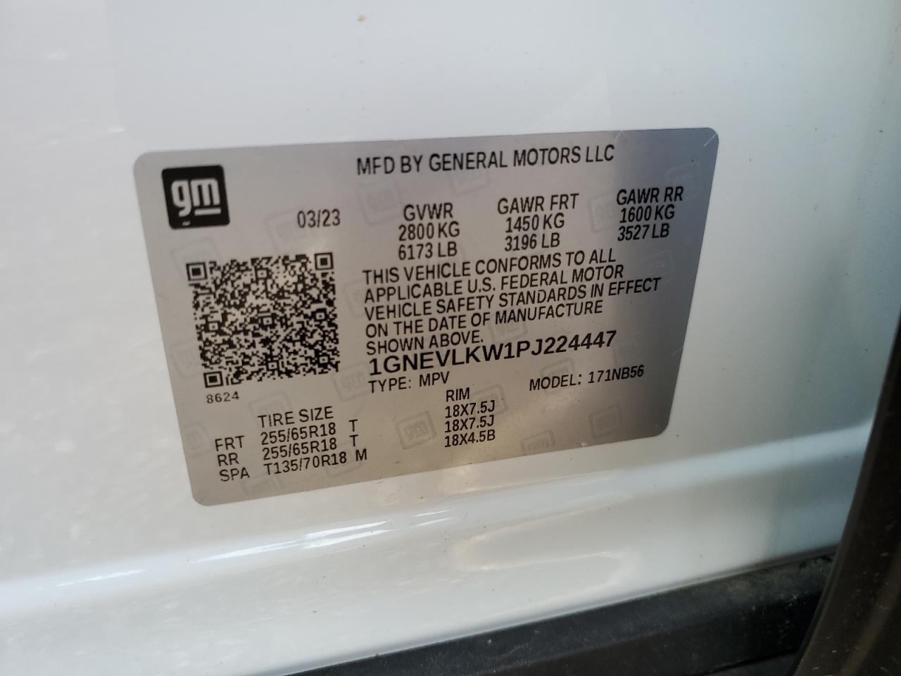 2023 CHEVROLET TRAVERSE LS VIN:1GNEVLKW1PJ224447