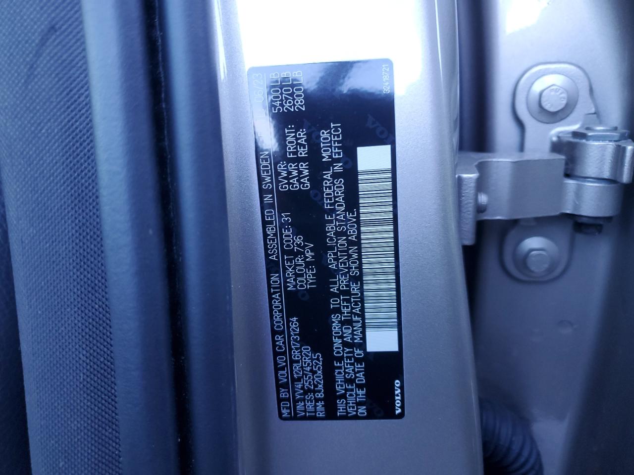 2024 VOLVO XC60 PLUS VIN:YV4L12RL6R1731264