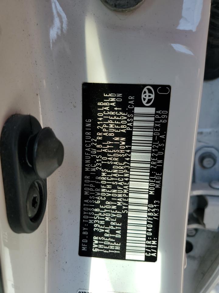 2022 TOYOTA COROLLA LE VIN:5YFEPMAE4NP374241