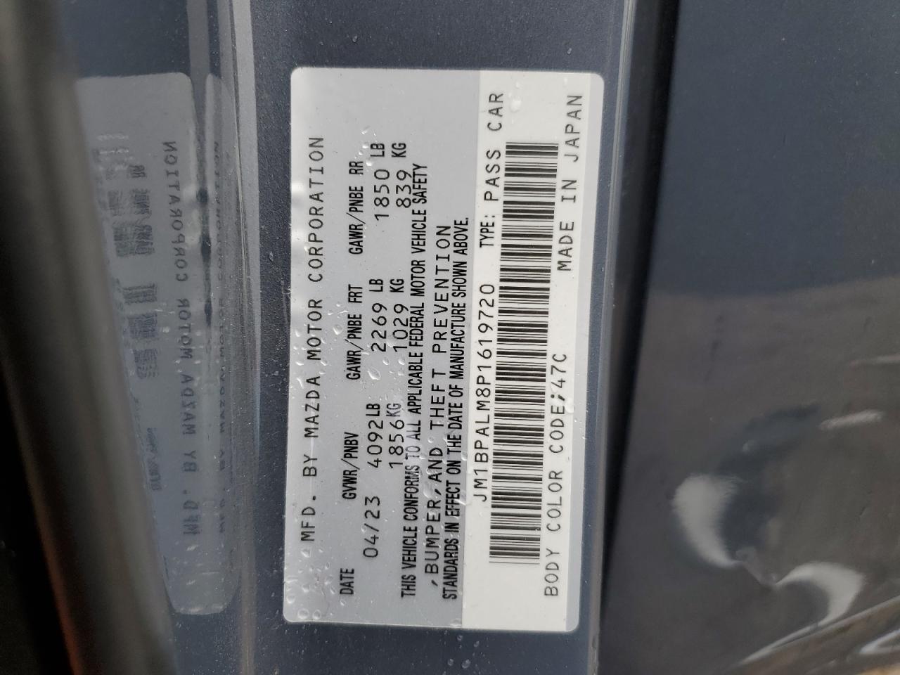 2023 MAZDA 3 PREFERRED VIN:JM1BPALM8P1619720