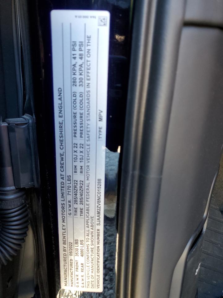 2022 BENTLEY BENTAYGA VIN:SJAAM2ZV8NC015288