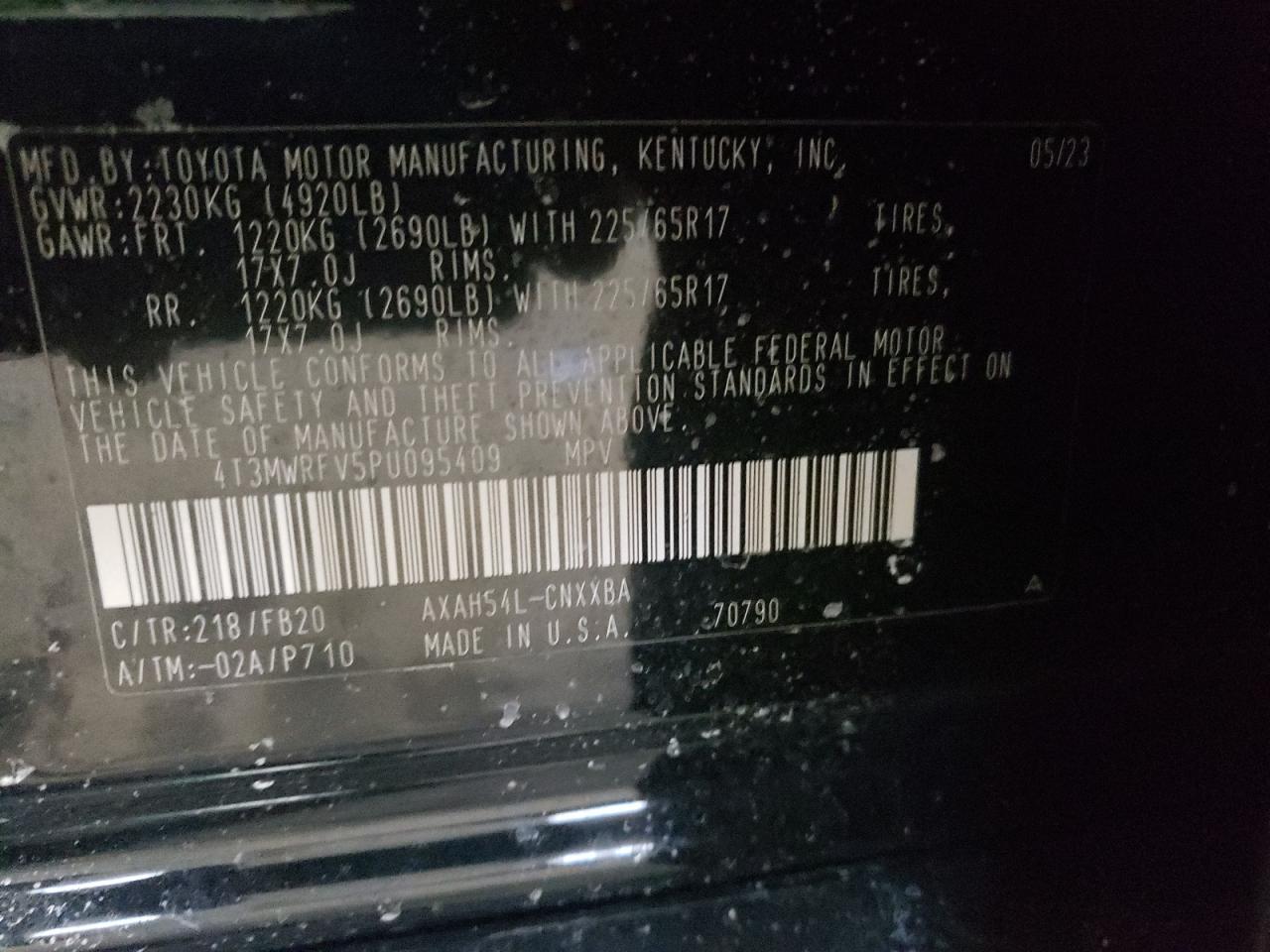 2023 TOYOTA RAV4 LE VIN:4T3MWRFV5PU095409