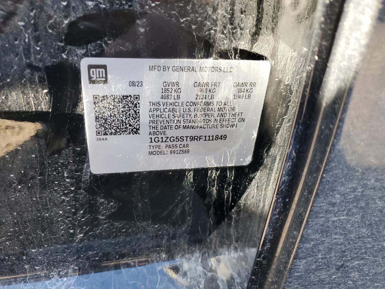 2024 CHEVROLET MALIBU RS VIN:1G1ZG5ST9RF111849