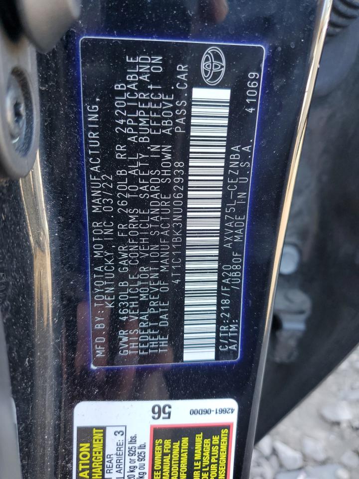 2022 TOYOTA CAMRY LE VIN:4T1C11BK3NU062938