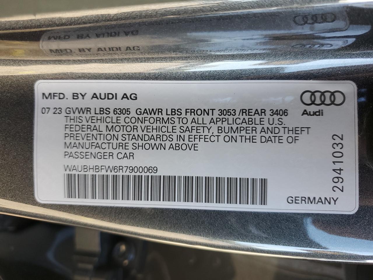 2024 AUDI RS E-TRON GT VIN:WAUBHBFW6R7900069