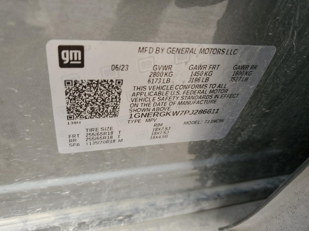 2023 CHEVROLET TRAVERSE LT VIN:1GNERGKW7PJ286611