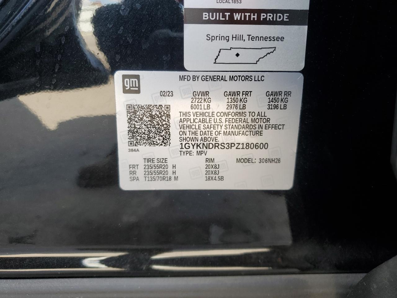 2023 CADILLAC XT5 PREMIUM LUXURY VIN:1GYKNDRS3PZ180600