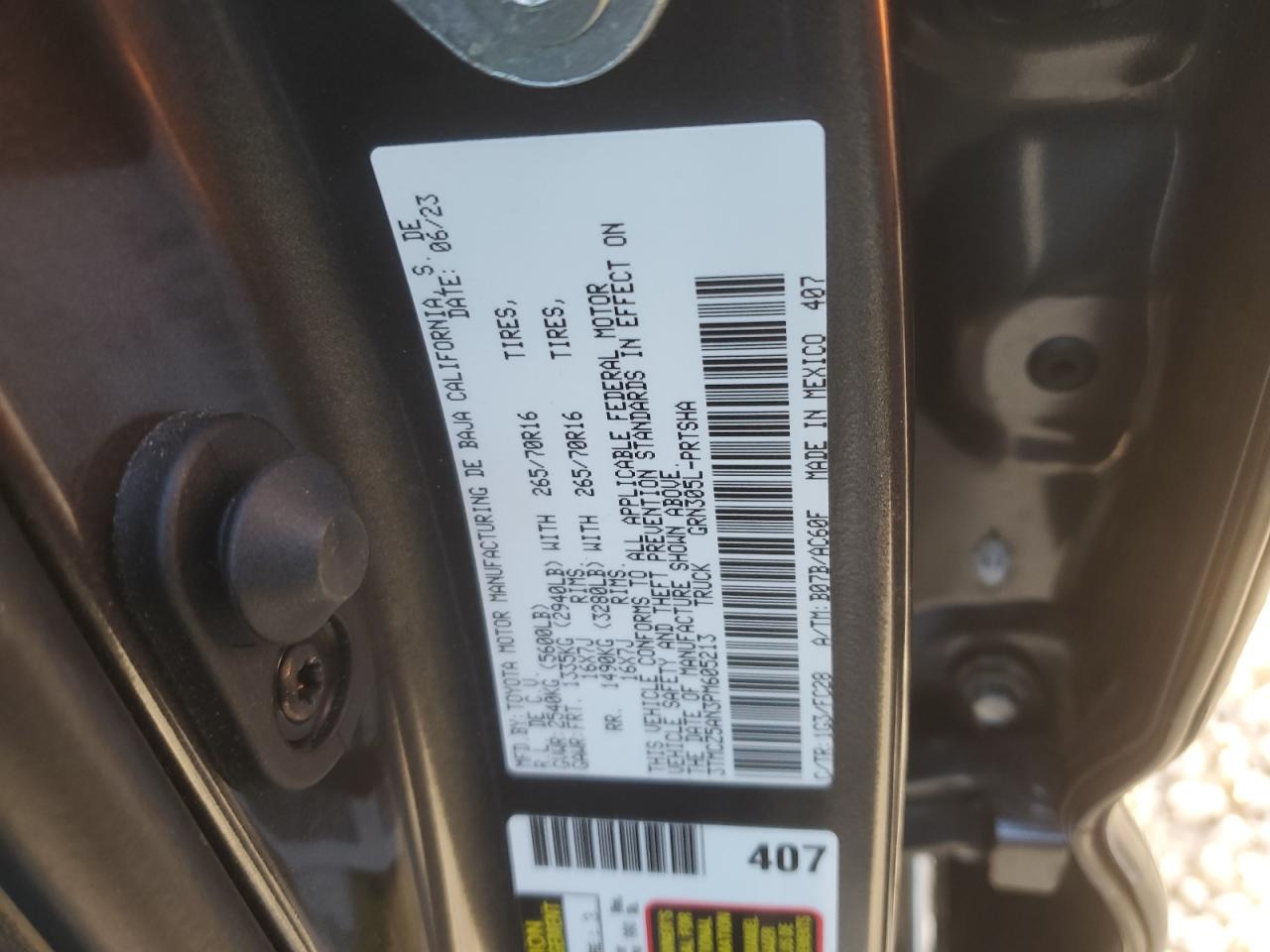 2023 TOYOTA TACOMA DOUBLE CAB VIN:3TMCZ5AN3PM605213