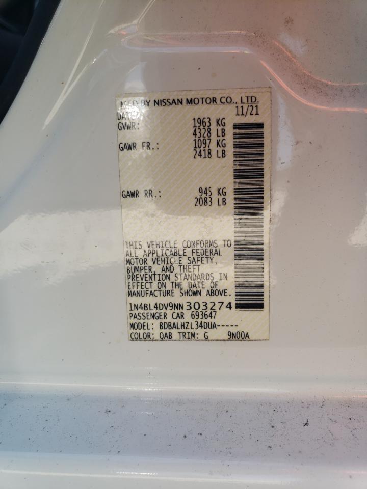 2022 NISSAN ALTIMA SV VIN:1N4BL4DV9NN303274