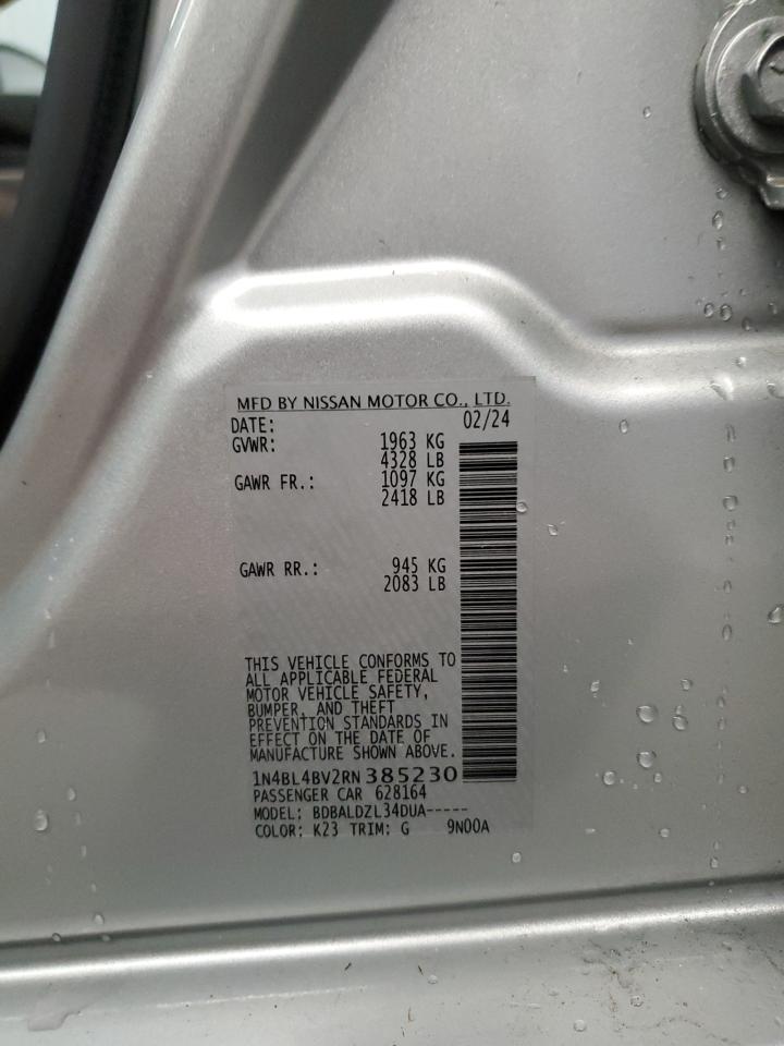 2024 NISSAN ALTIMA S VIN:1N4BL4BV2RN385230
