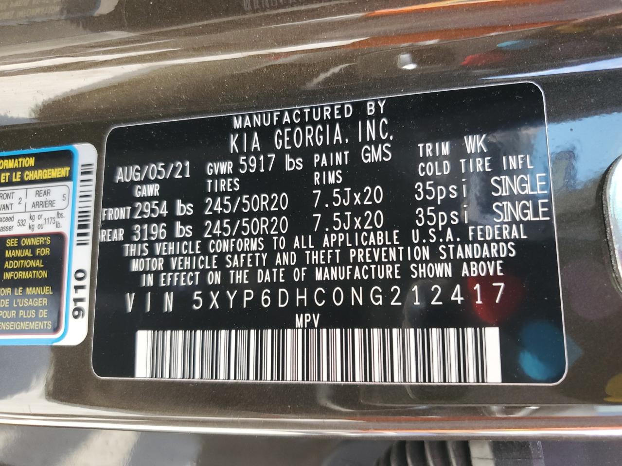 2022 KIA TELLURIDE S VIN:5XYP6DHC0NG212417