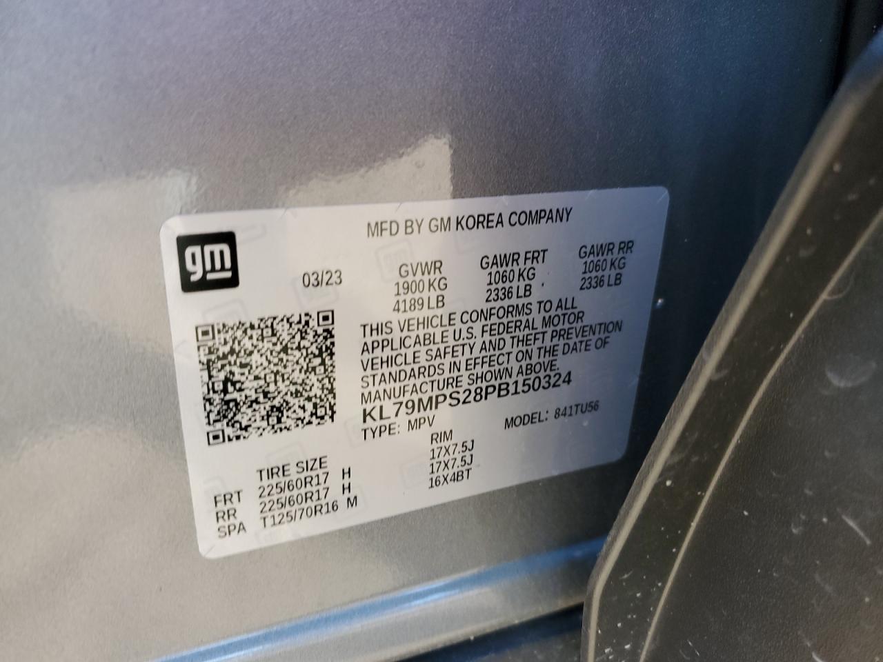 2023 CHEVROLET TRAILBLAZER LT VIN:KL79MPS28PB150324