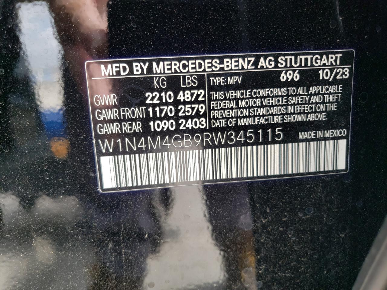 2024 MERCEDES-BENZ GLB 250 VIN:W1N4M4GB9RW345115