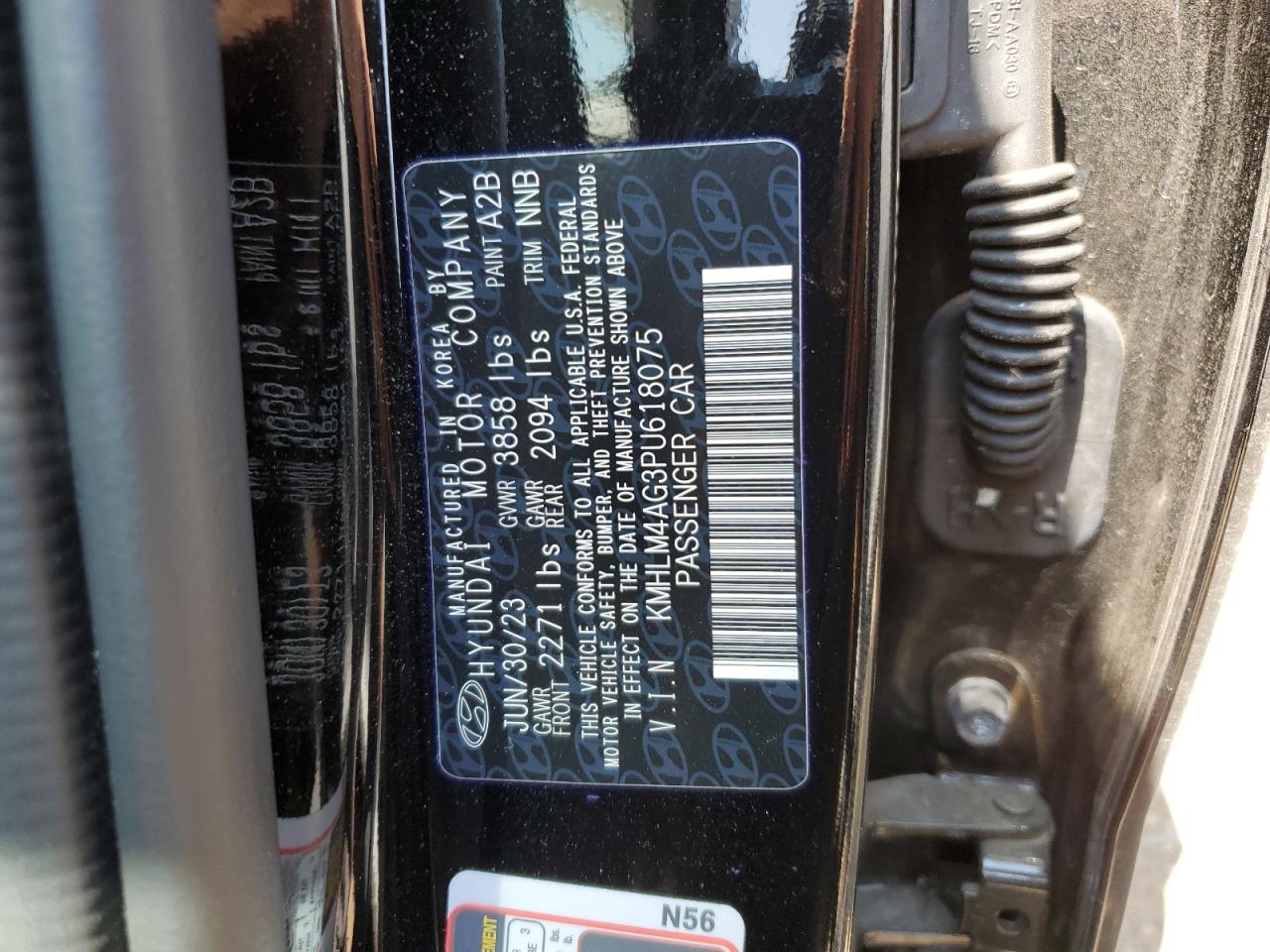2023 HYUNDAI ELANTRA SEL VIN:KMHLM4AG3PU618075