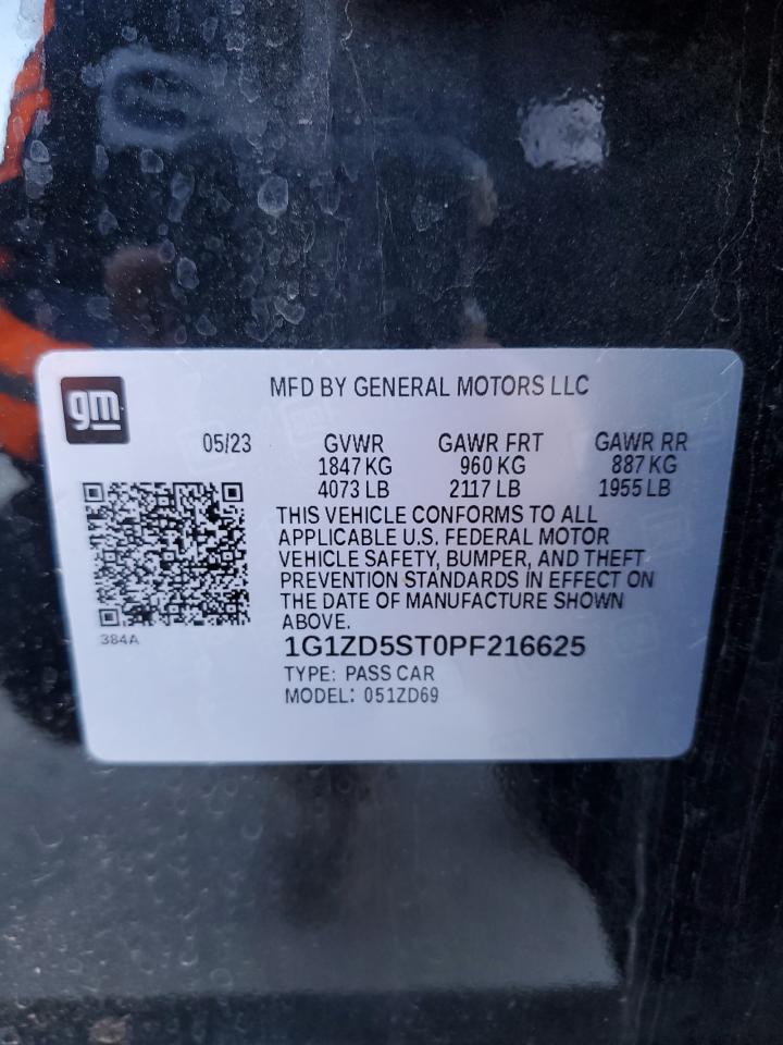 2023 CHEVROLET MALIBU LT VIN:1G1ZD5ST0PF216625