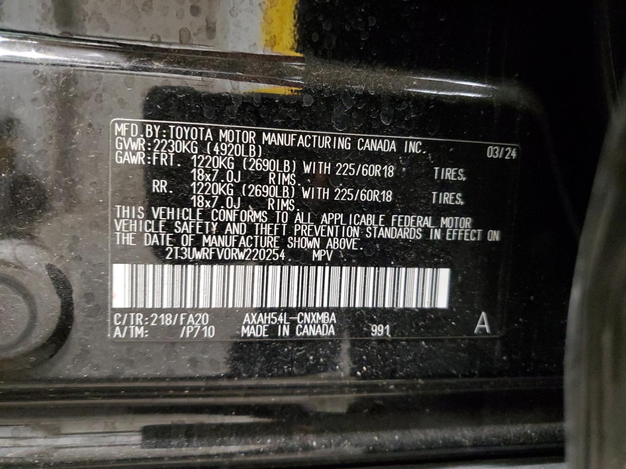 2024 TOYOTA RAV4 WOODLAND EDITION VIN:2T3UWRFV0RW220254