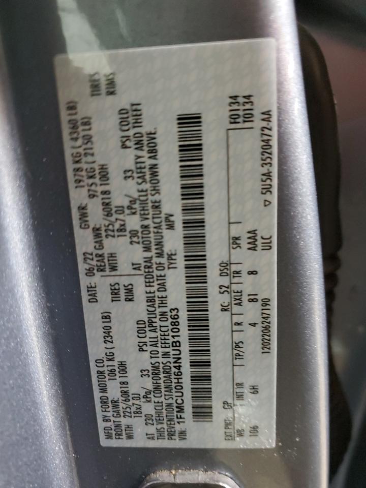 2022 FORD ESCAPE SEL VIN:1FMCU0H64NUB10863