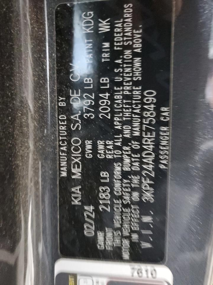 2024 KIA FORTE LX VIN:3KPF24AD4RE758490
