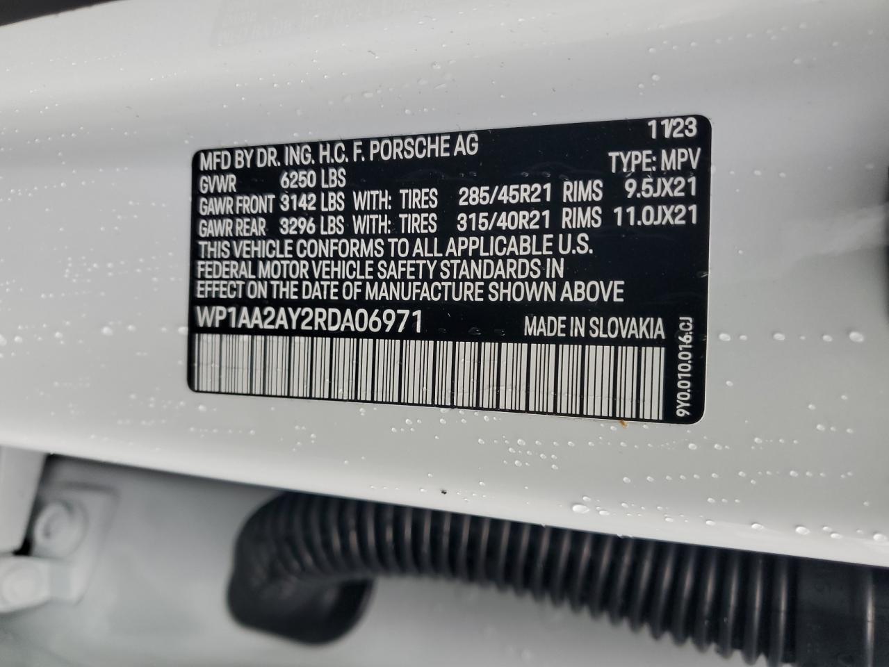 2024 PORSCHE CAYENNE VIN:WP1AA2AY2RDA06971
