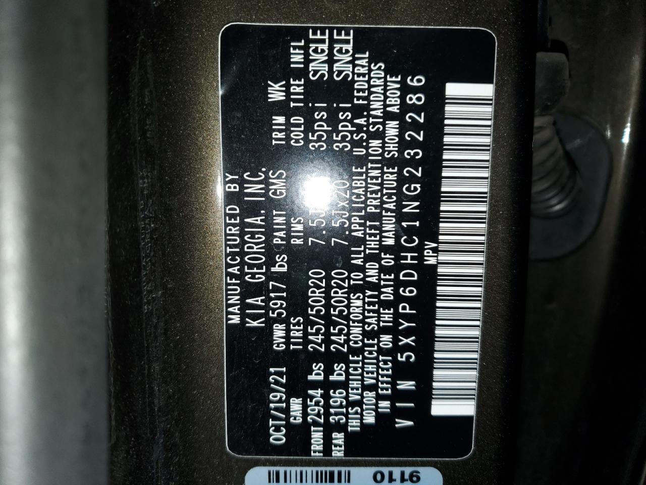 2022 KIA TELLURIDE S VIN:5XYP6DHC1NG232286