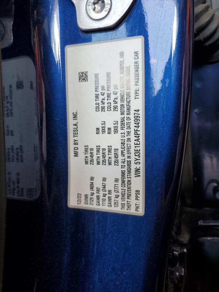 2023 TESLA MODEL 3 VIN:5YJ3E1EA4PF449974
