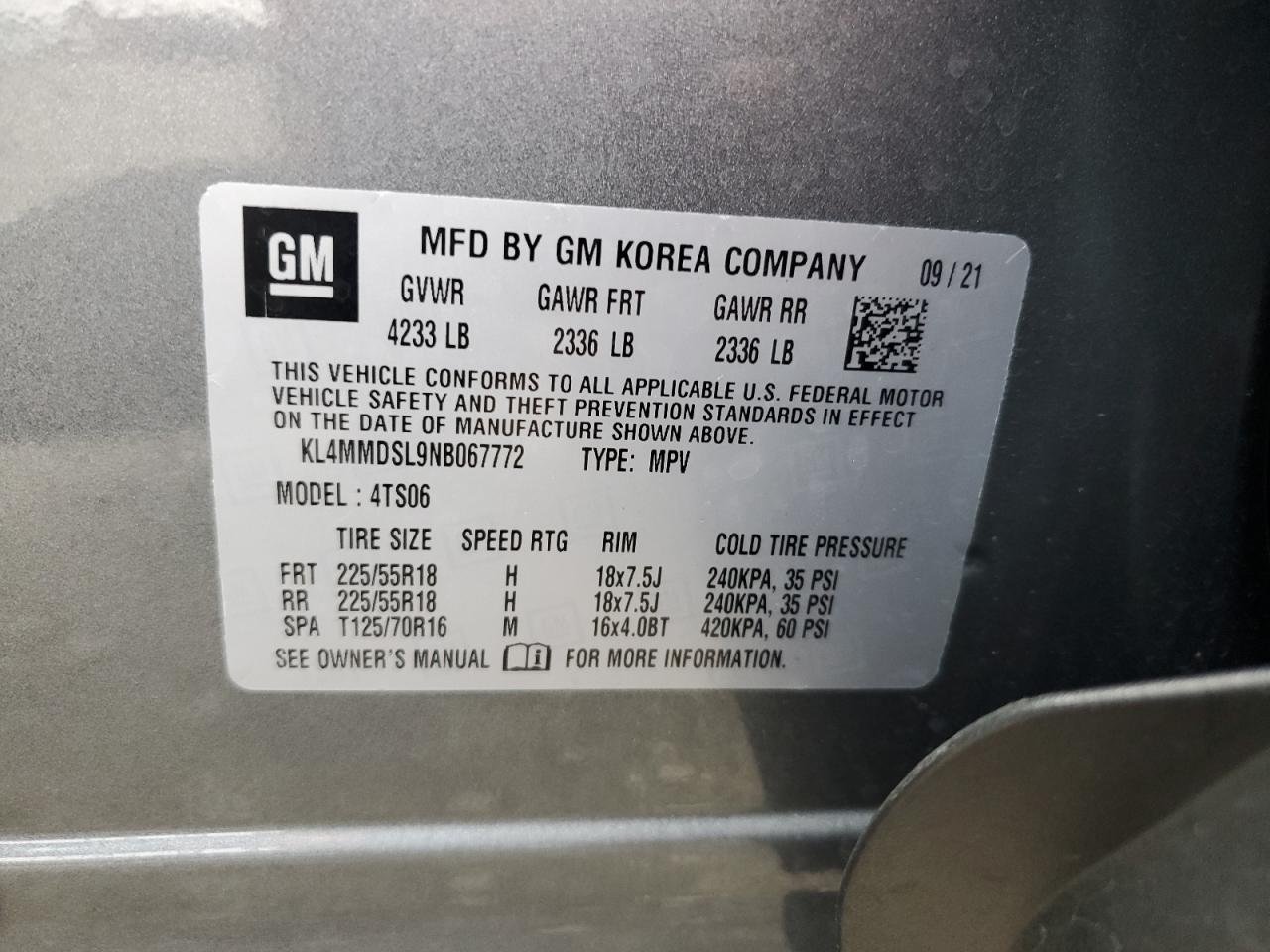 2022 BUICK ENCORE GX SELECT VIN:KL4MMDSL9NB067772