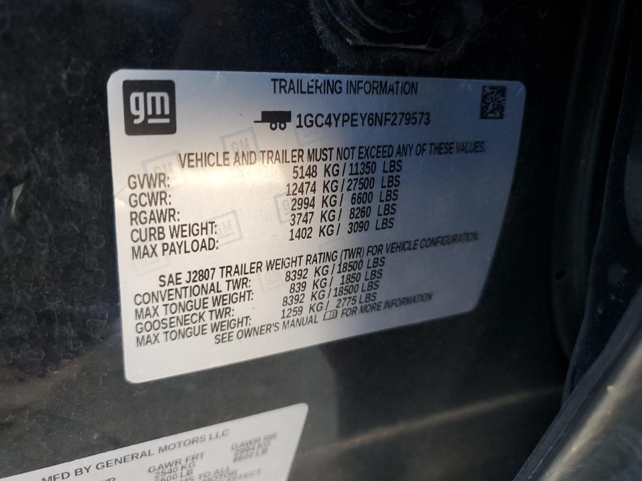 2022 CHEVROLET SILVERADO K2500 HEAVY DUTY LTZ VIN:1GC4YPEY6NF279573