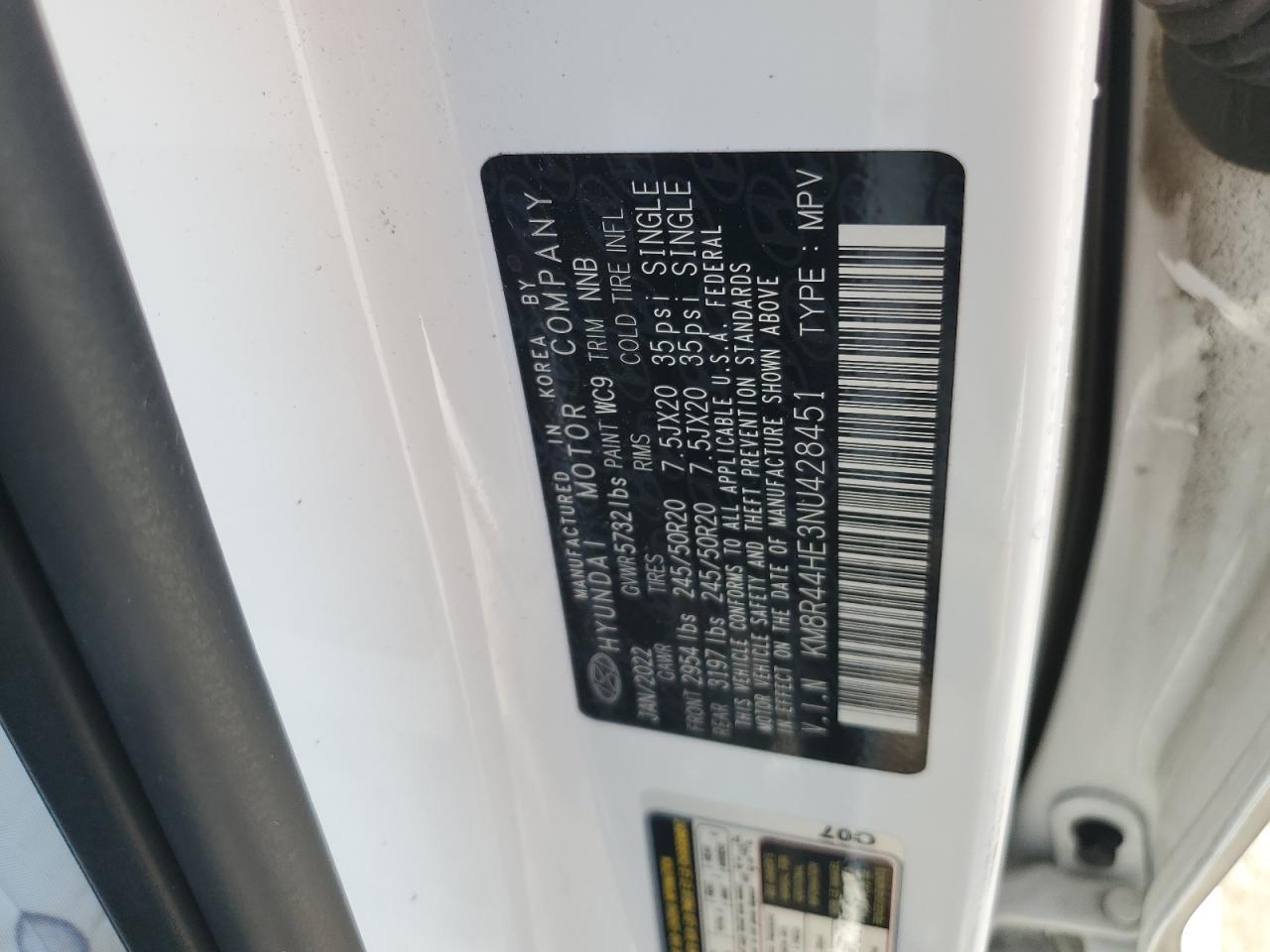 2022 HYUNDAI PALISADE SEL VIN:KM8R44HE3NU428451