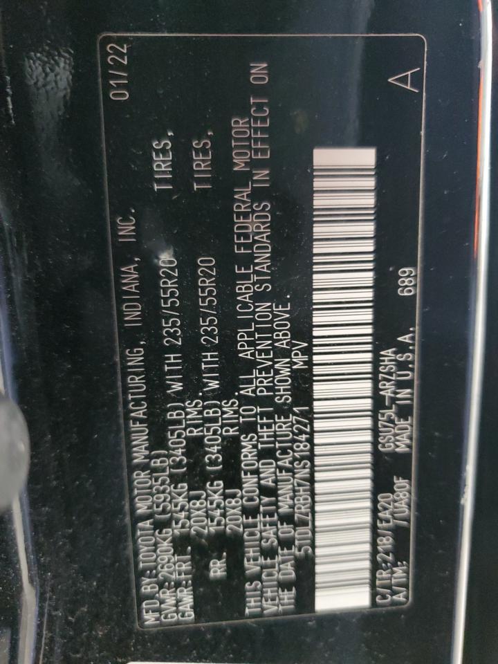 2022 TOYOTA HIGHLANDER XSE VIN:5TDLZRBH7NS184271
