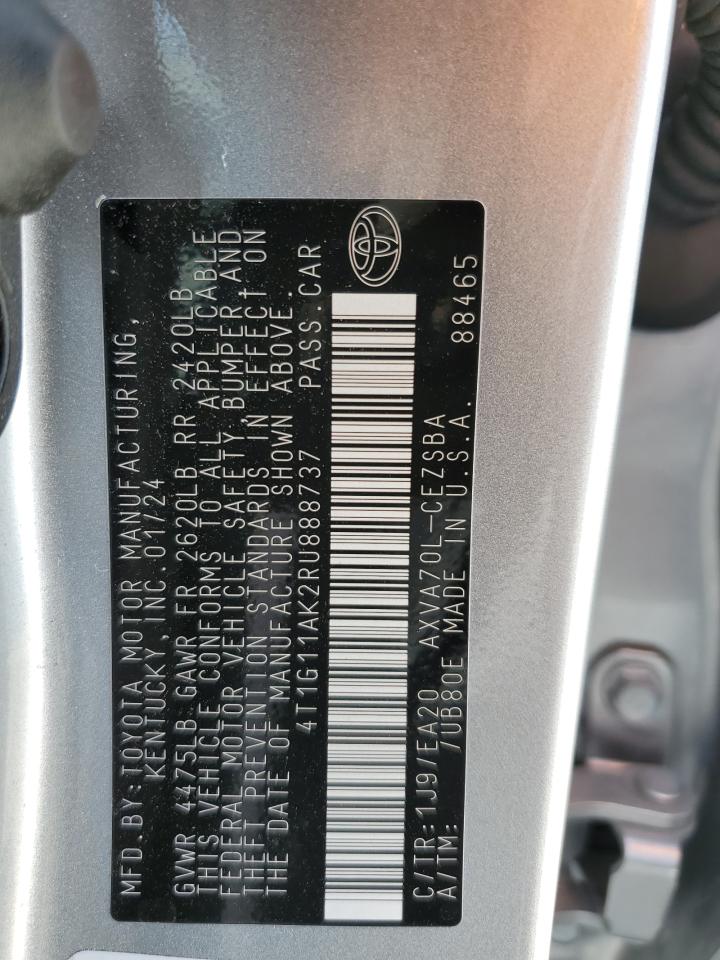 2024 TOYOTA CAMRY SE NIGHT SHADE VIN:4T1G11AK2RU888737