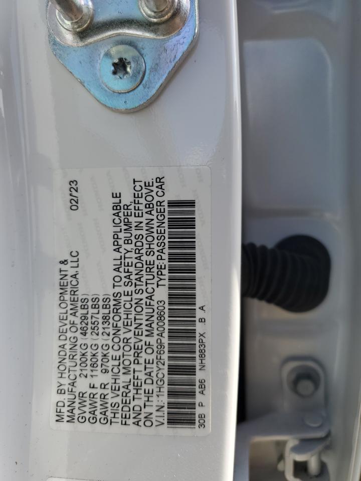 2023 HONDA ACCORD HYBRID EXL VIN:1HGCY2F69PA008603