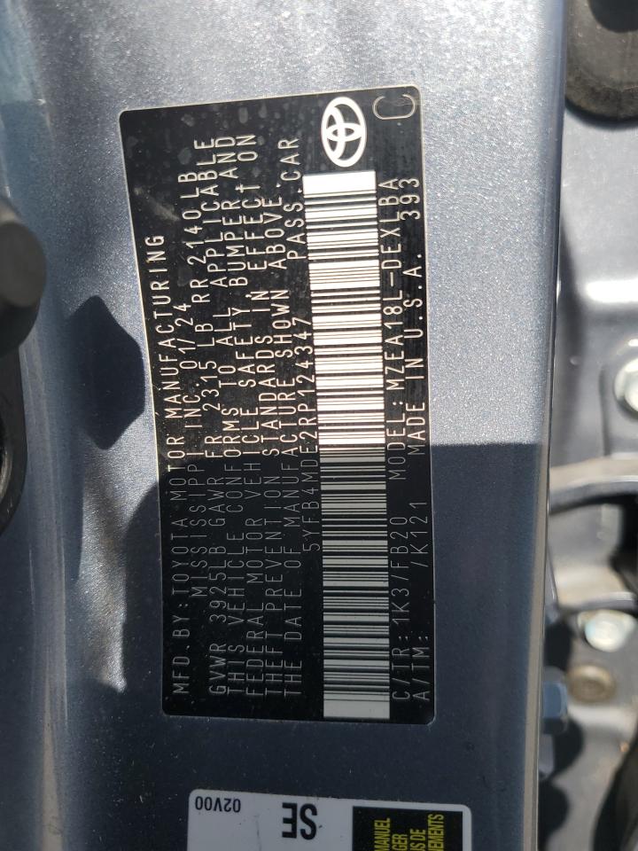 2024 TOYOTA COROLLA LE VIN:5YFB4MDE2RP124347