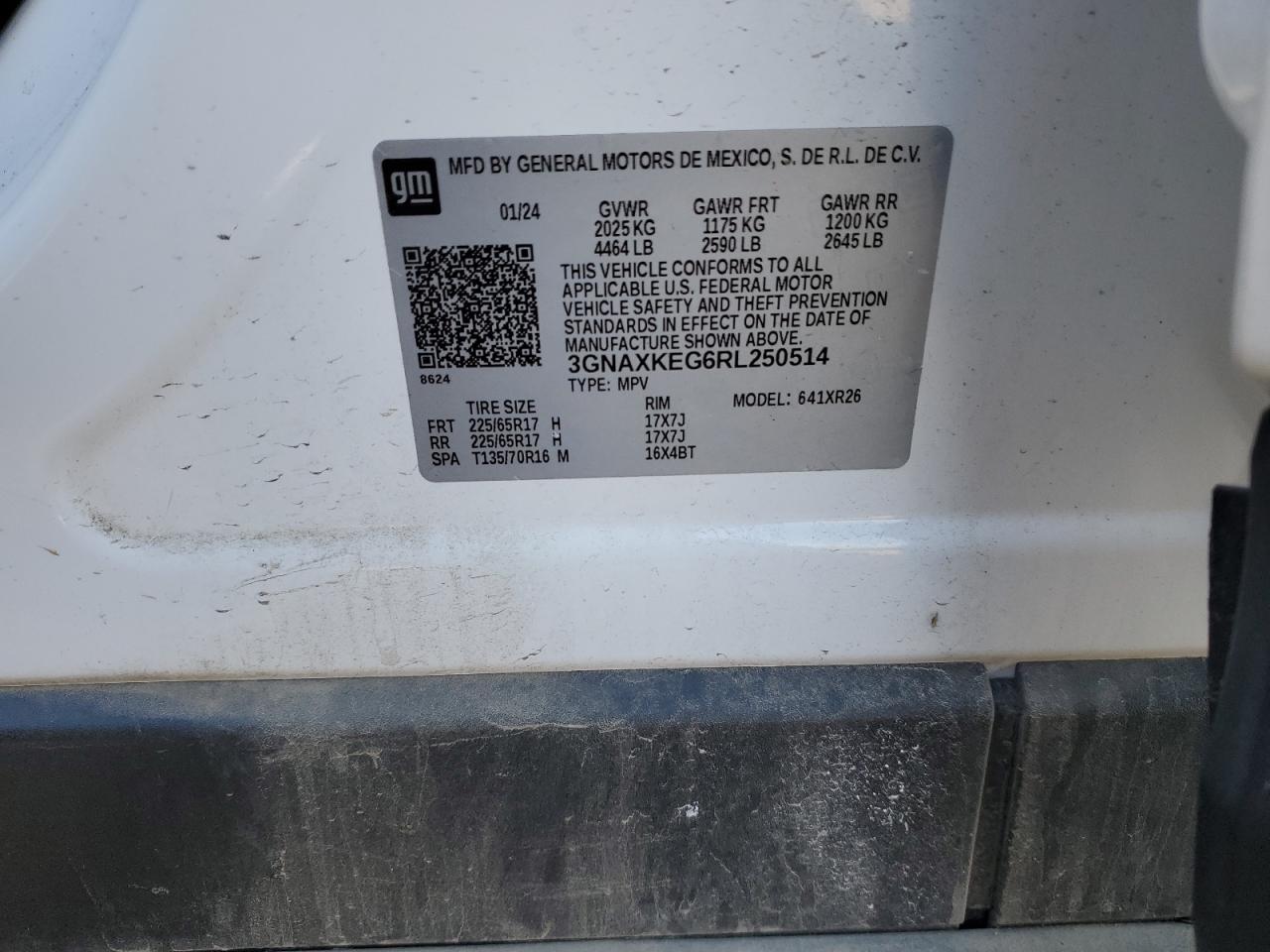 2024 CHEVROLET EQUINOX LT VIN:3GNAXKEG6RL250514