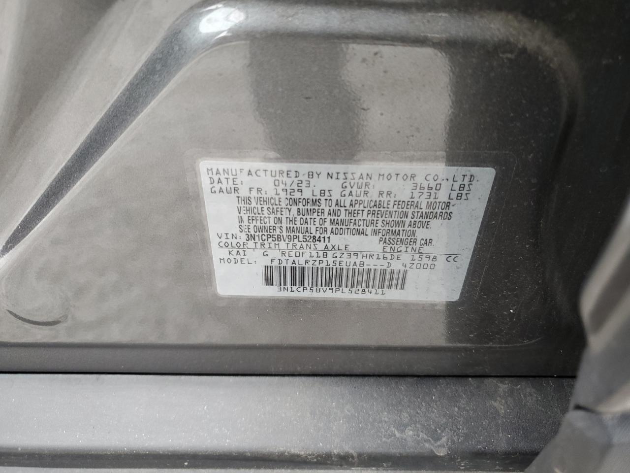 2023 NISSAN KICKS S VIN:3N1CP5BV9PL528411