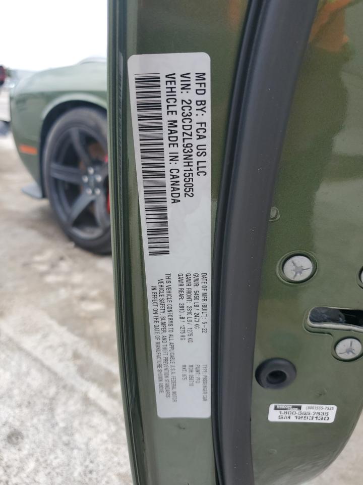 2022 DODGE CHALLENGER SRT HELLCAT REDEYE VIN:2C3CDZL93NH155052