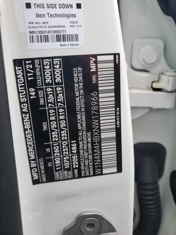 2022 MERCEDES-BENZ GLB 250 4MATIC VIN:W1N4M4HBXNW178966