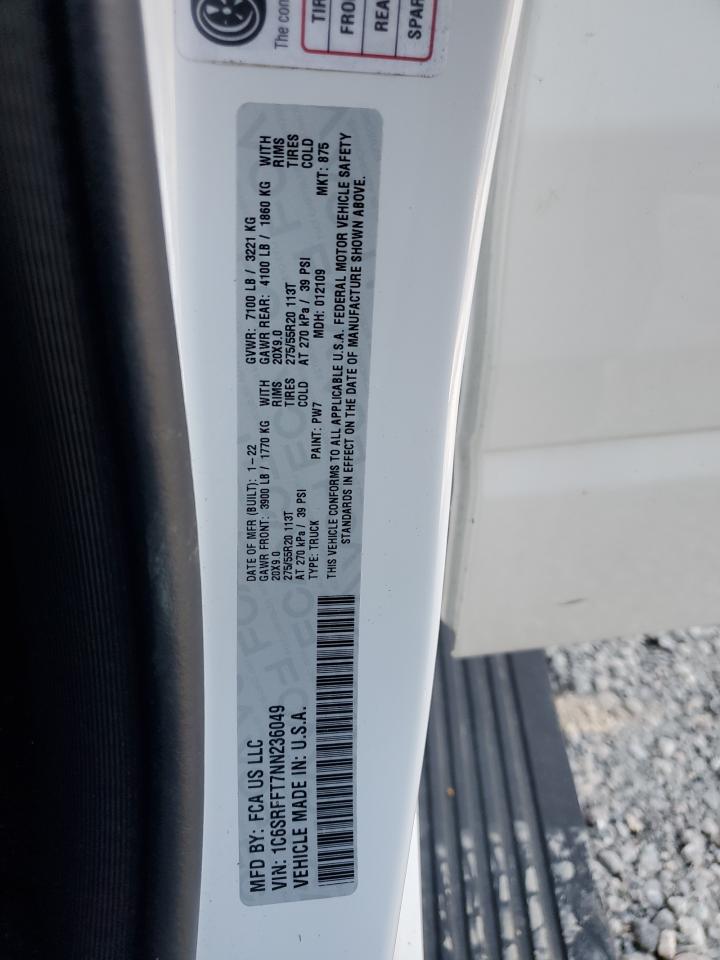 2022 RAM 1500 BIG HORN/LONE STAR VIN:1C6SRFFT7NN236049