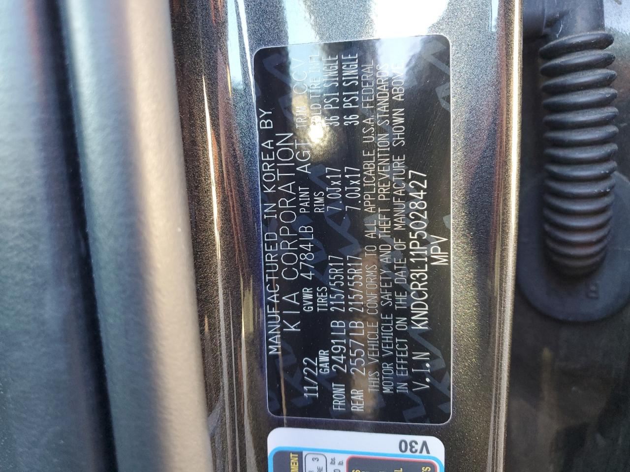 2023 KIA NIRO WIND VIN:KNDCR3L11P5028427
