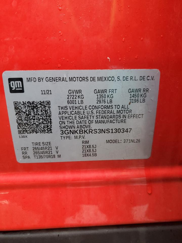 2022 CHEVROLET BLAZER RS VIN:3GNKBKRS3NS130347