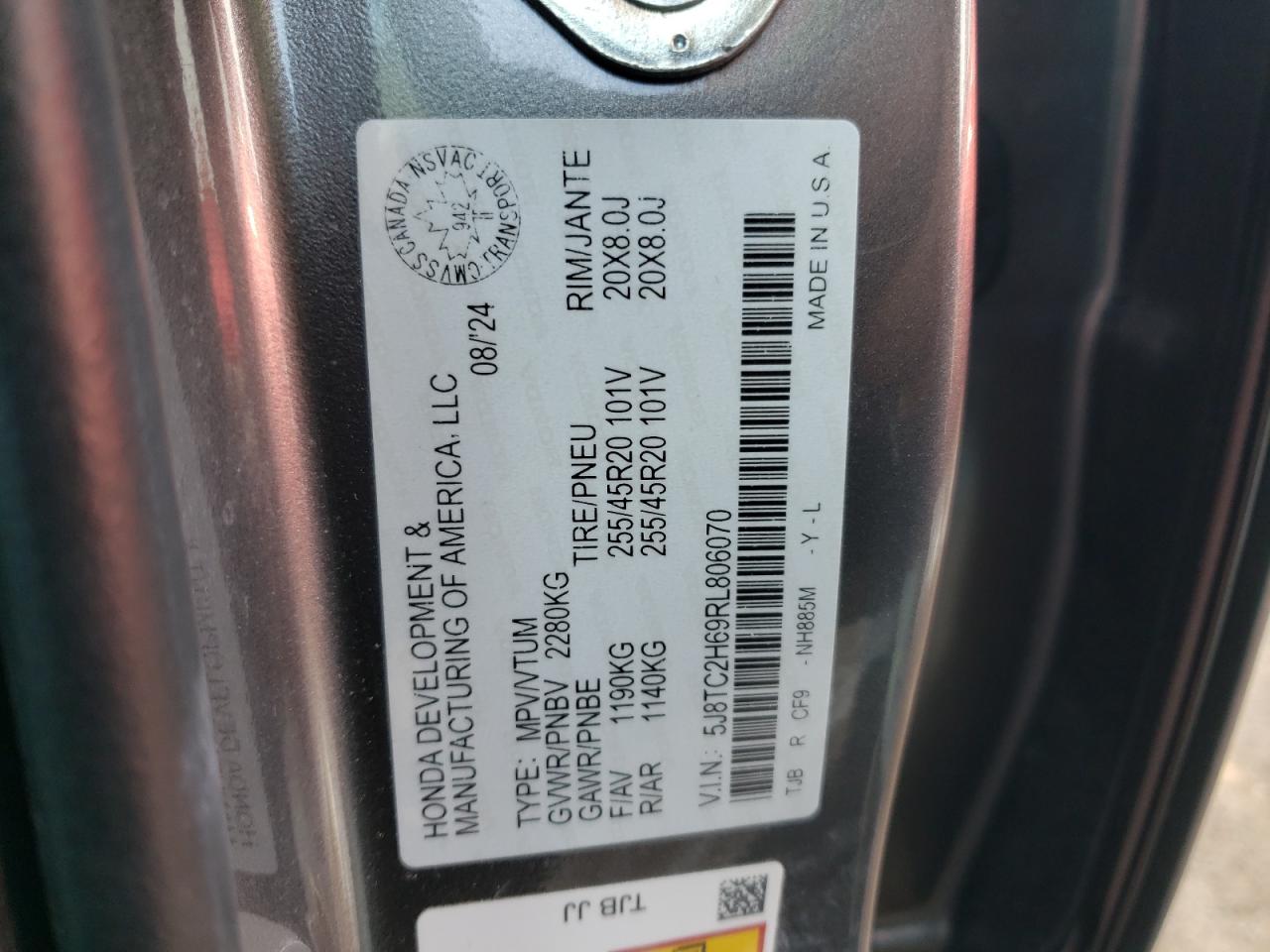 2024 ACURA RDX A-SPEC VIN:5J8TC2H69RL806070