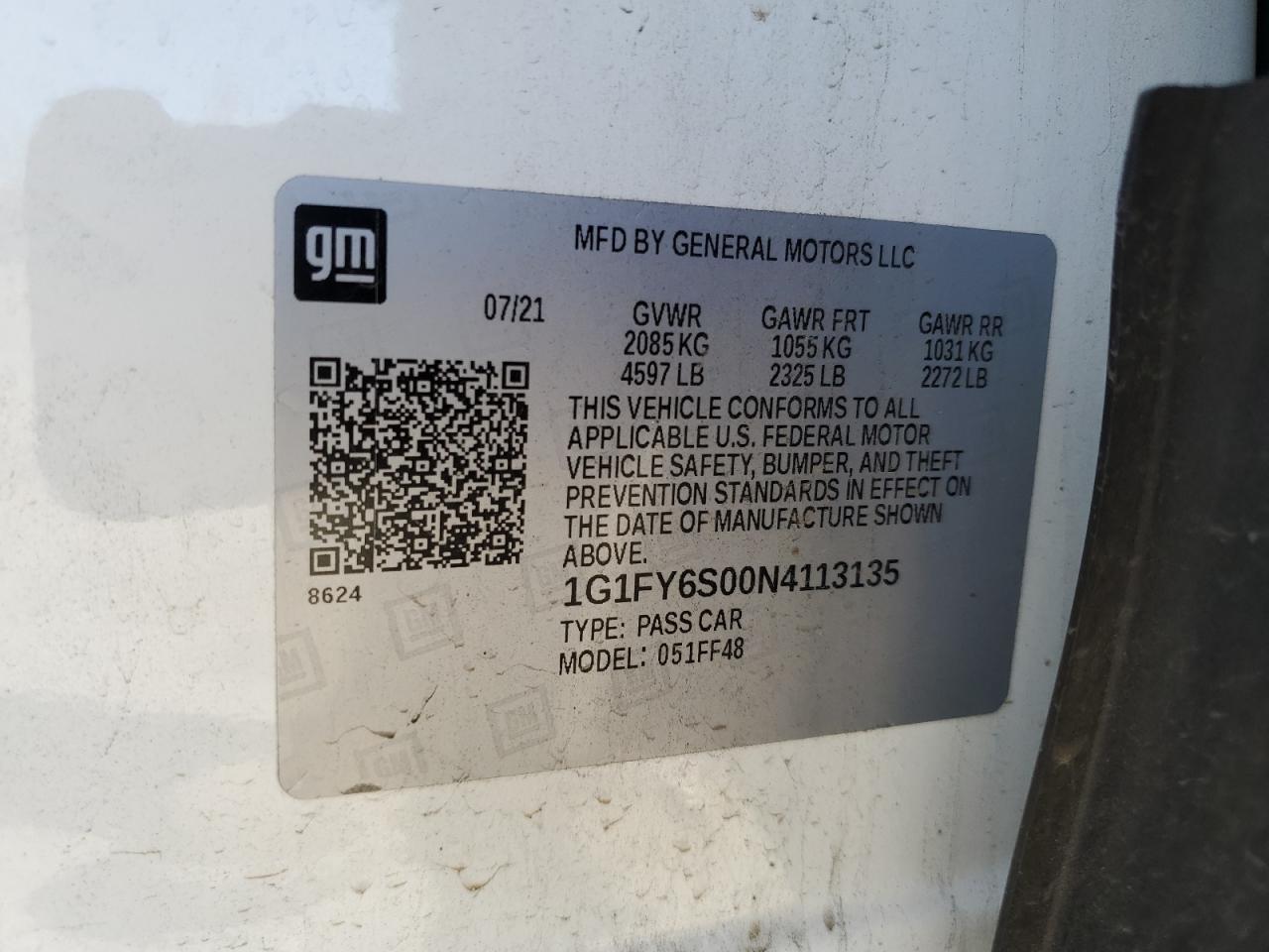 2022 CHEVROLET BOLT EUV LT VIN:1G1FY6S00N4113135